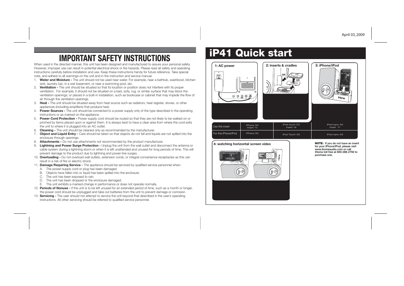 Ip41 quick start, Resetreset testtest | iHome iP41 User Manual | Page 10 / 12