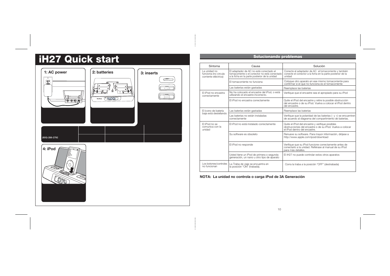 Ih27 ib 11, Ih27 quick start, Resetreset testtest | iHome iH27 User Manual | Page 12 / 14