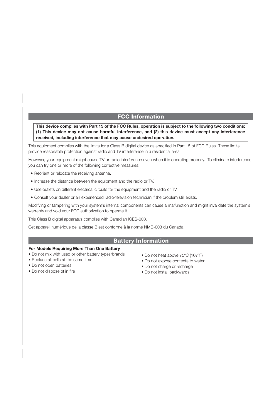 Fcc information, Battery information | iHome iP37 User Manual | Page 3 / 11