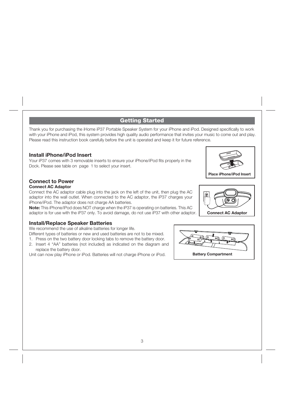 Getting started | iHome iP37 User Manual | Page 6 / 11