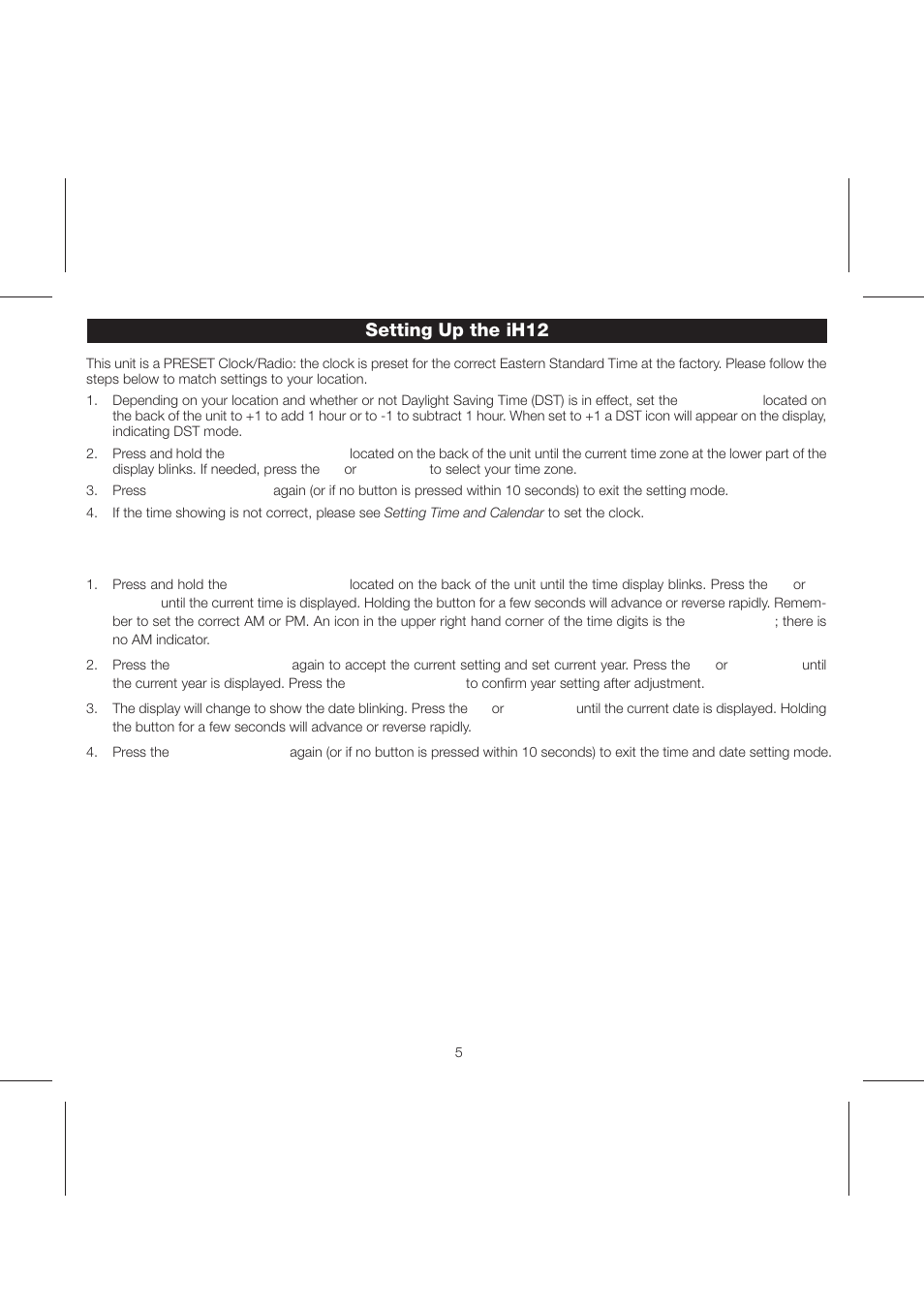 Ih12 ib (1-3-08) pg7, Setting up the ih12 | iHome iH12 User Manual | Page 7 / 14