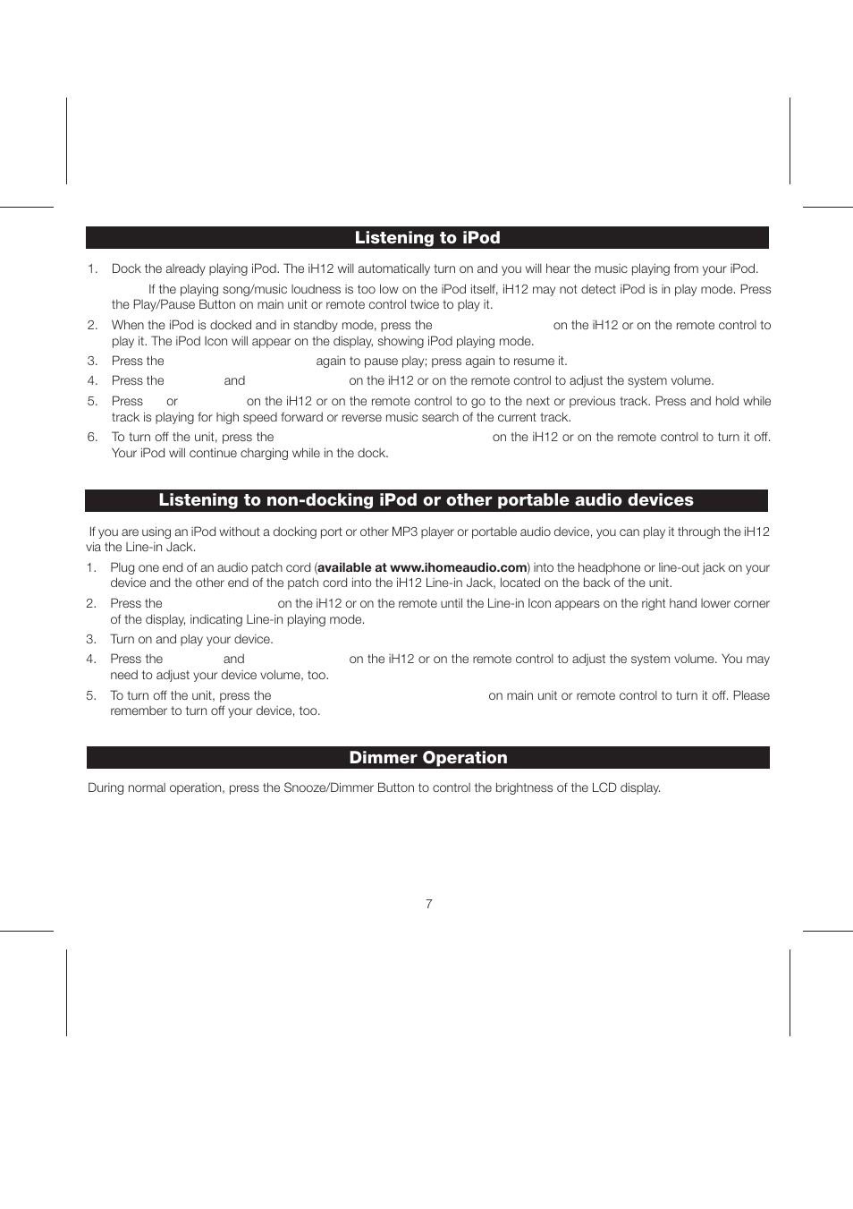 Ih12 ib (1-3-08) pg9, Listening to ipod | iHome iH12 User Manual | Page 9 / 14