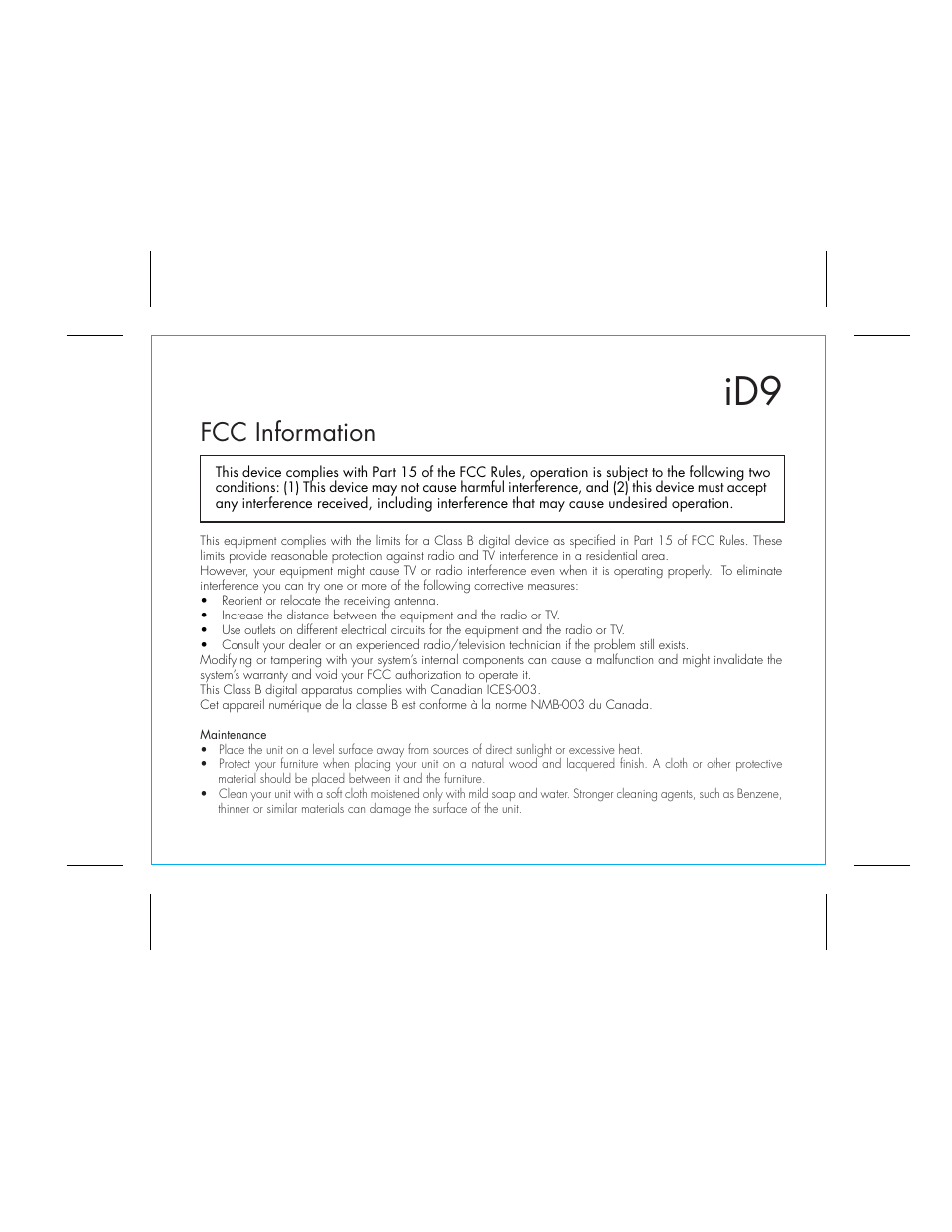 Fcc information | iHome ID9 User Manual | Page 3 / 16