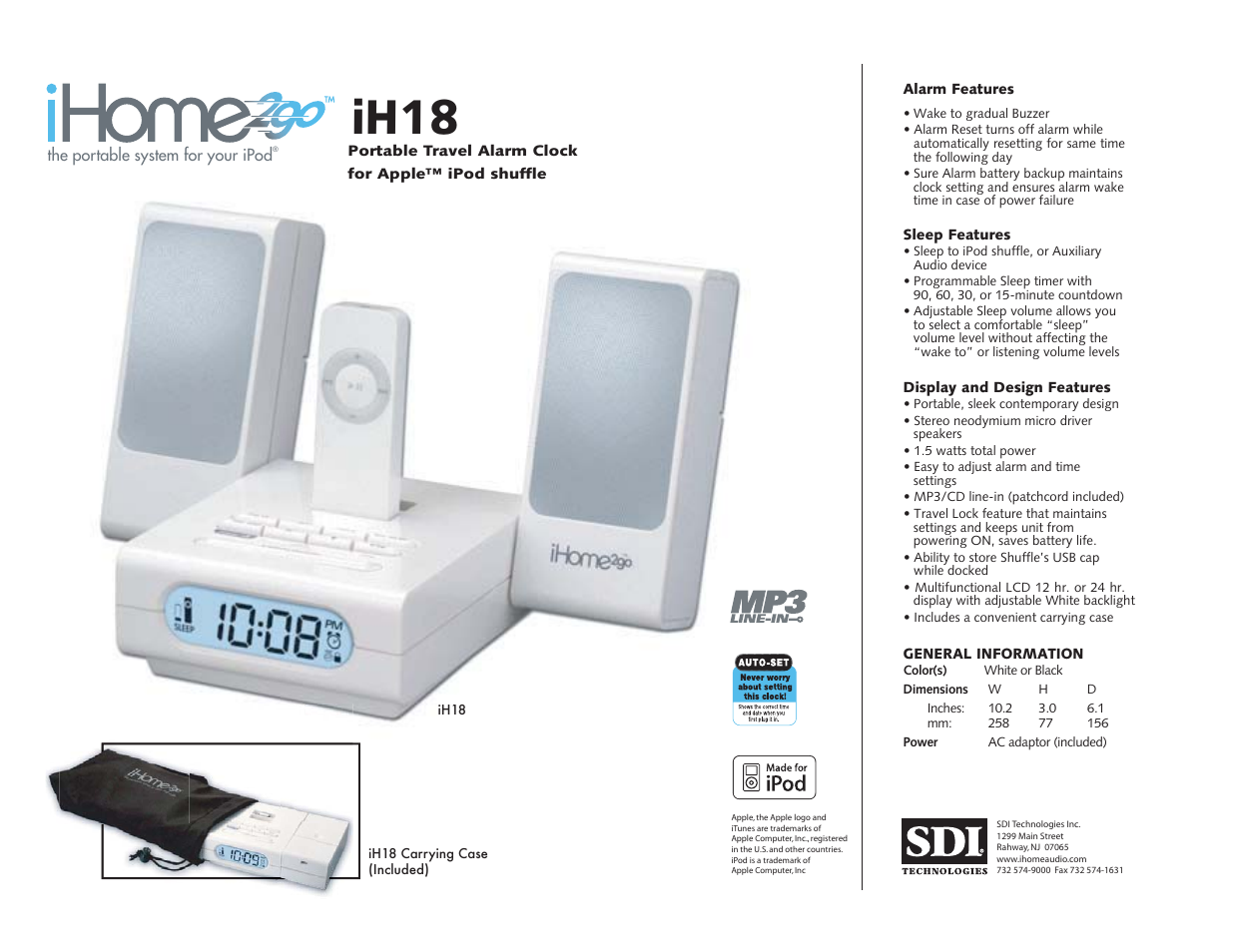 iHome iH18 User Manual | 1 page