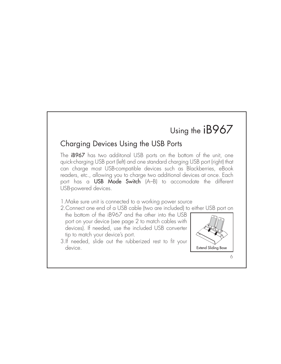 Ib967, Using the, Charging devices using the usb ports | iHome IB967 User Manual | Page 10 / 15