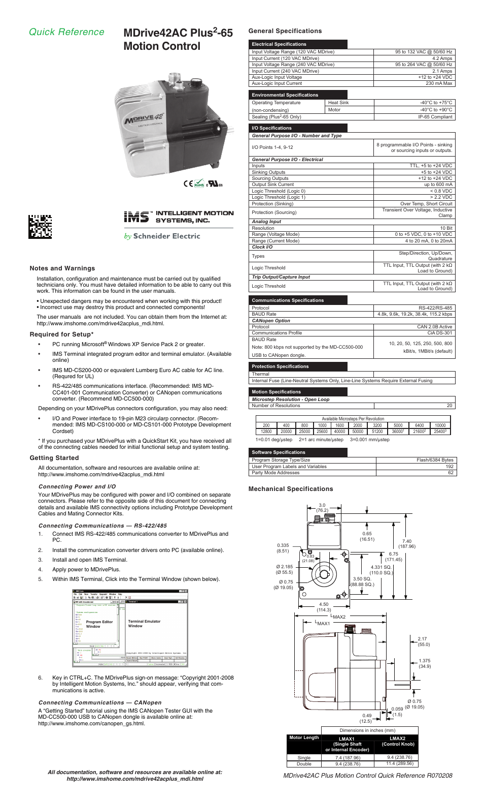 Intelligent Motion Systems MDI AC42Plus MDrive42AC User Manual | 2 pages