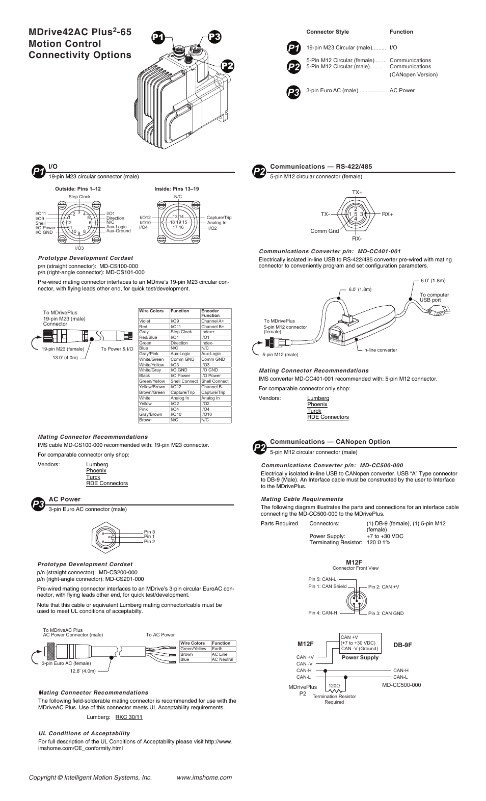 Mdrive42ac plus, 65 motion control connectivity options, P1 p2 p1 | P1 p2 p3 | Intelligent Motion Systems MDI AC42Plus MDrive42AC User Manual | Page 2 / 2