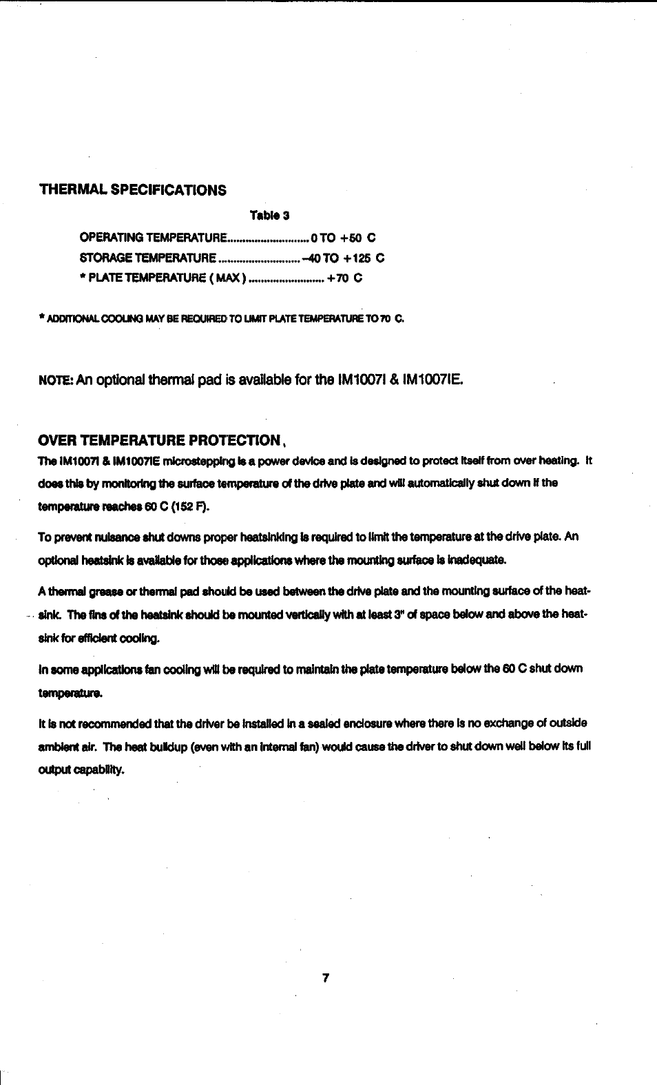Thermal specifications | Intelligent Motion Systems IM1007 I/IE User Manual | Page 12 / 32