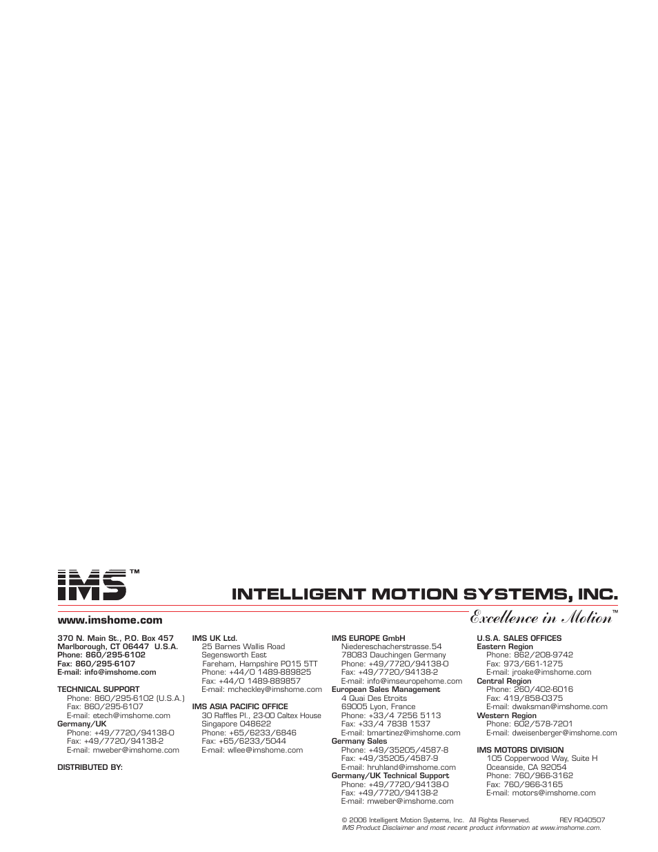 Excellence in motion, Intelligent motion systems, inc | Intelligent Motion Systems MForce PowerDrive Plus MForce Series Microstepping PowerDrive User Manual | Page 68 / 68
