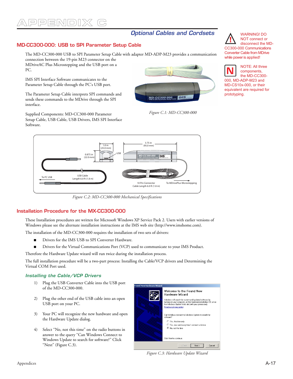 Appendix c, Optional cables and cordsets | Intelligent Motion Systems MDriveAC User Manual | Page 68 / 79