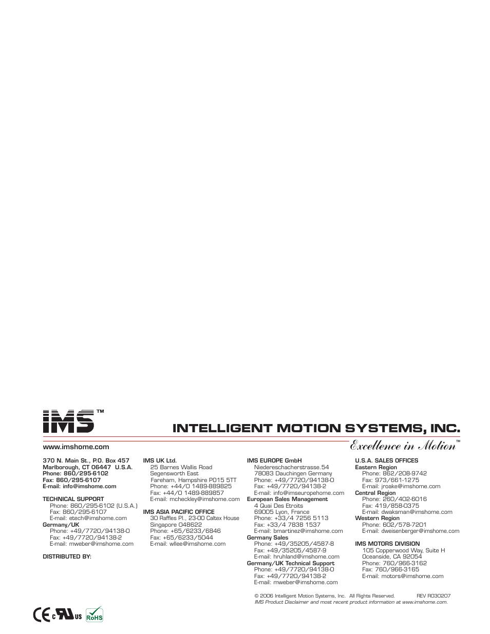Excellence in motion, Intelligent motion systems, inc | Intelligent Motion Systems MDriveAC User Manual | Page 79 / 79