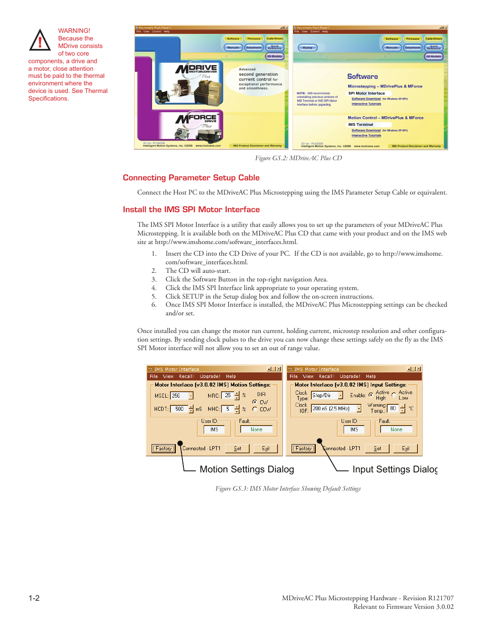 Motion settings dialog input settings dialog | Intelligent Motion Systems MDriveAC User Manual | Page 8 / 79