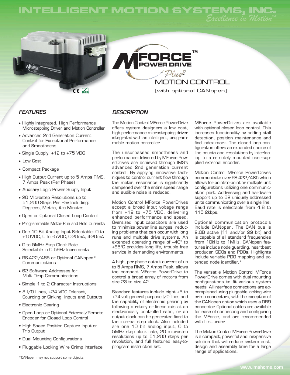 Intelligent Motion Systems MFM Motion Detector User Manual | 4 pages