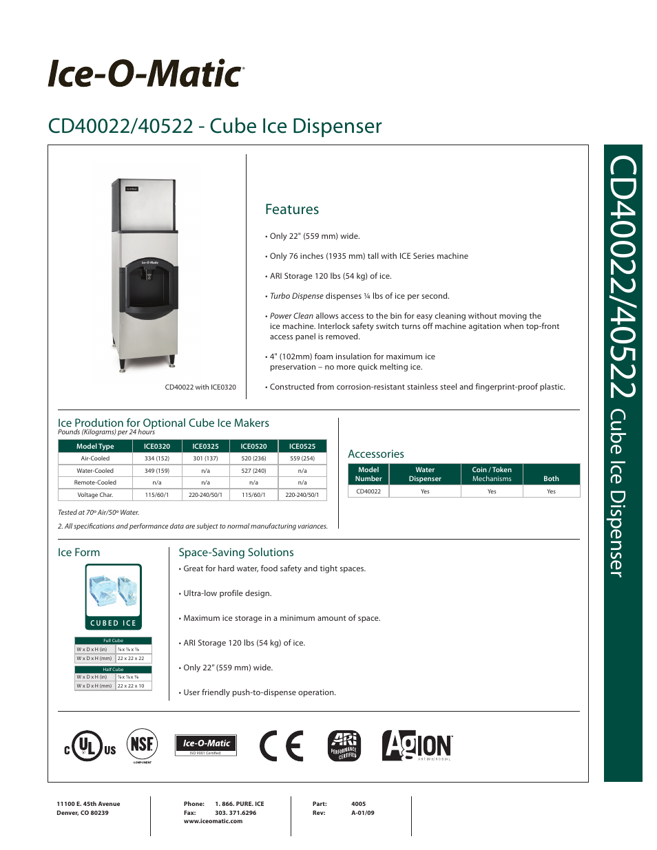 Ice-O-Matic Hotel Dispenser CD 40022 User Manual | 2 pages