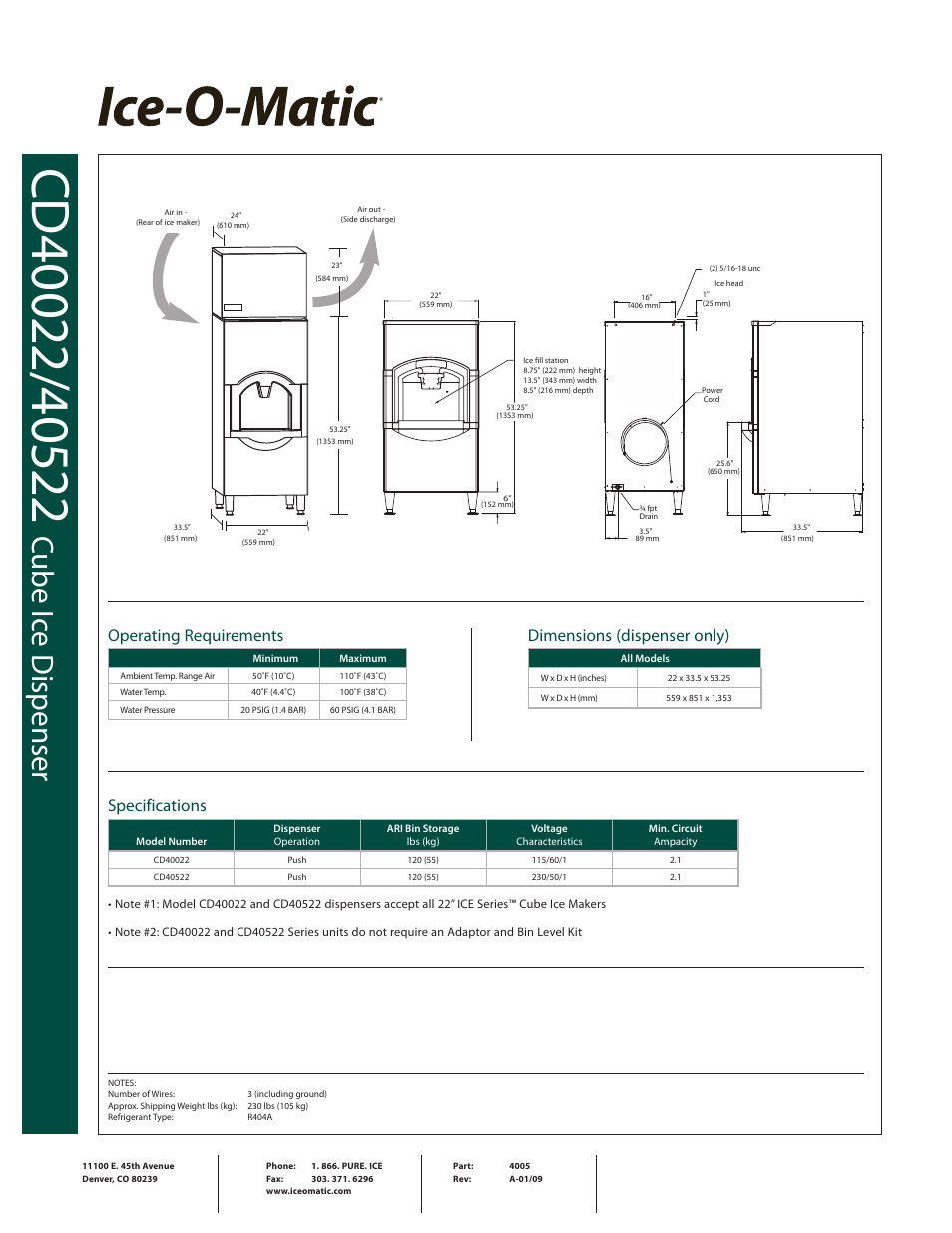Cu be ic e d isp en se r | Ice-O-Matic Hotel Dispenser CD 40022 User Manual | Page 2 / 2