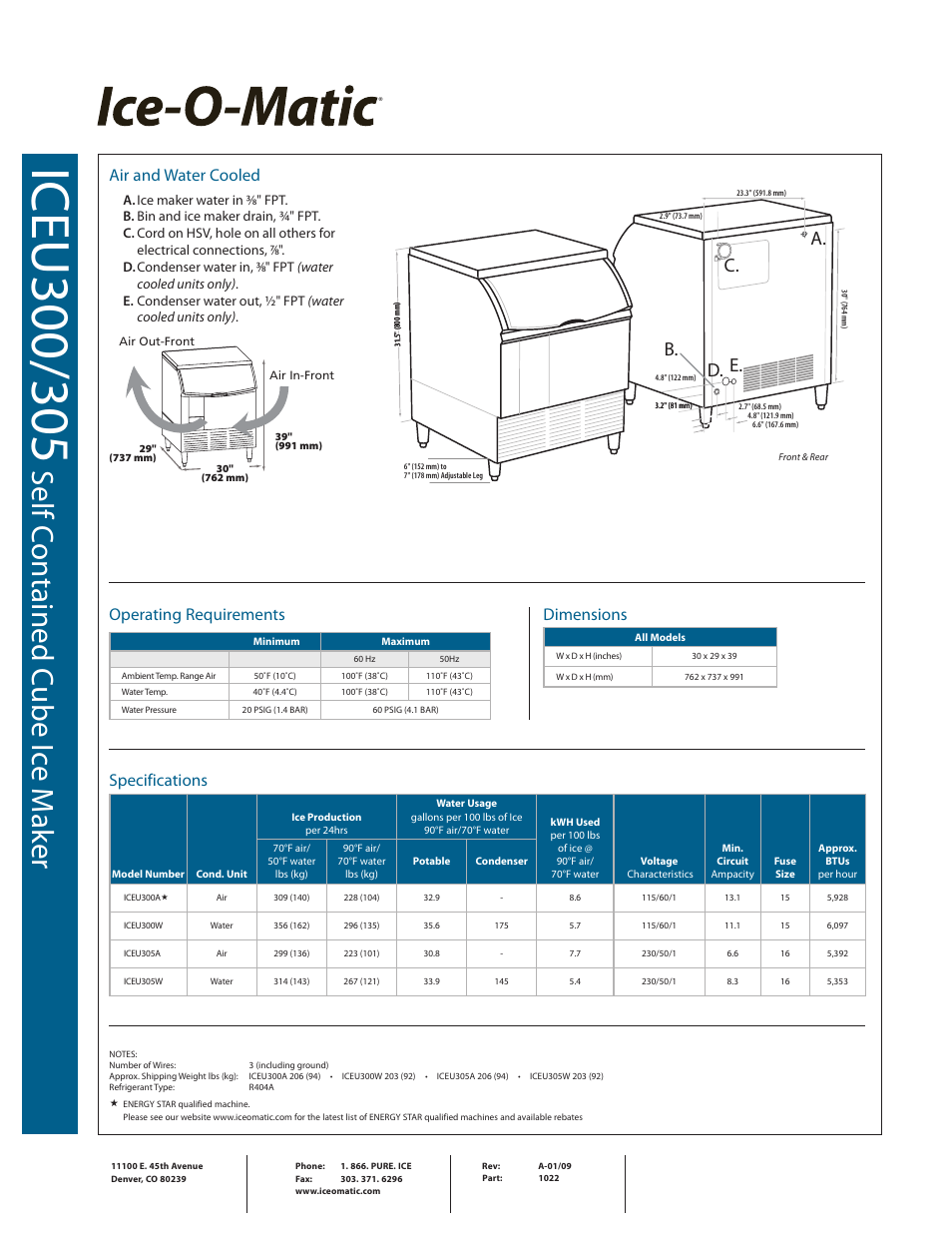 Self c on ta in ed c ub e i ce m ak er | Ice-O-Matic ICEU300 User Manual | Page 2 / 2