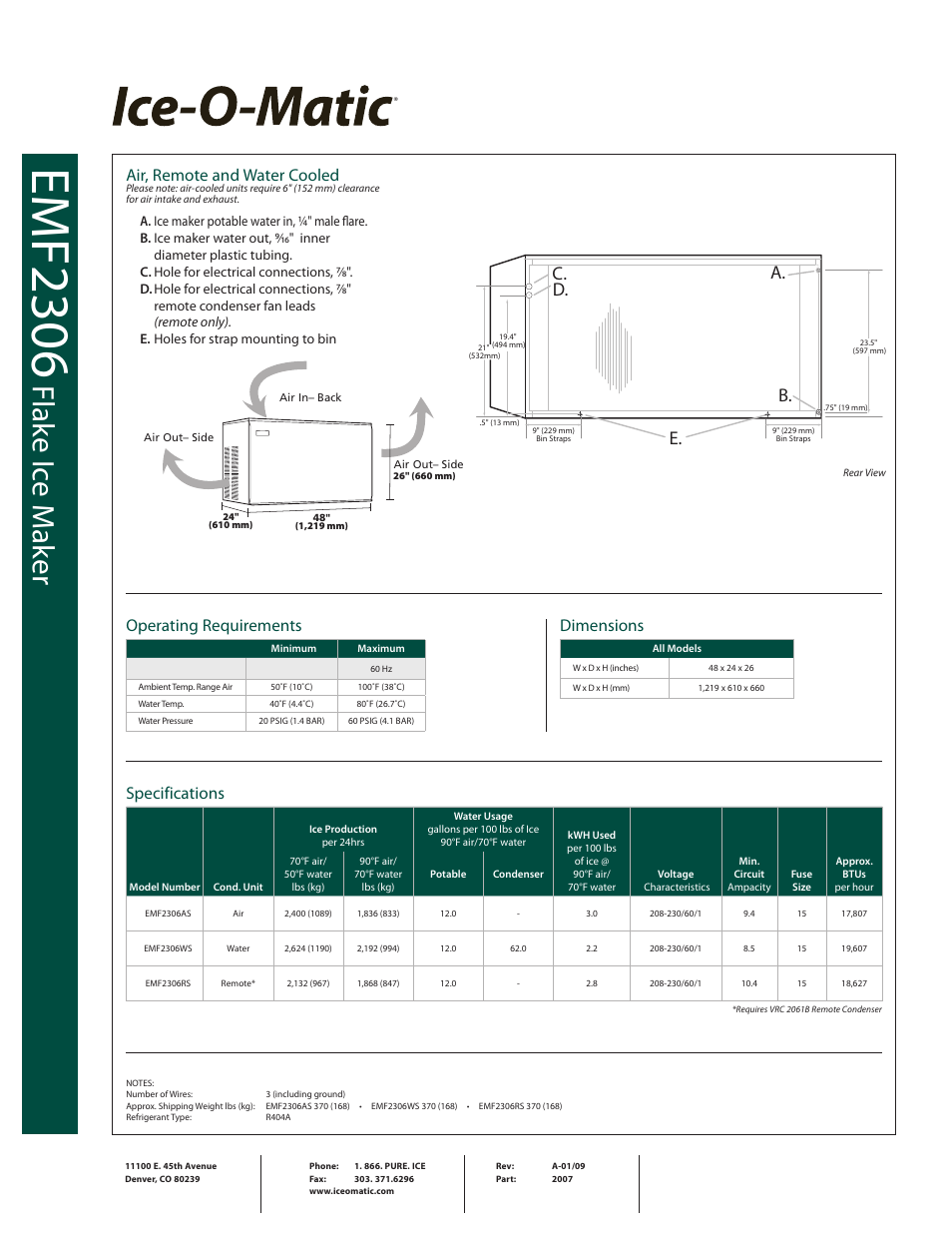 Em f2 30 6, Fla ke ic e m ak er, A. b. e. c. d | Ice-O-Matic EMF 2306 User Manual | Page 2 / 2
