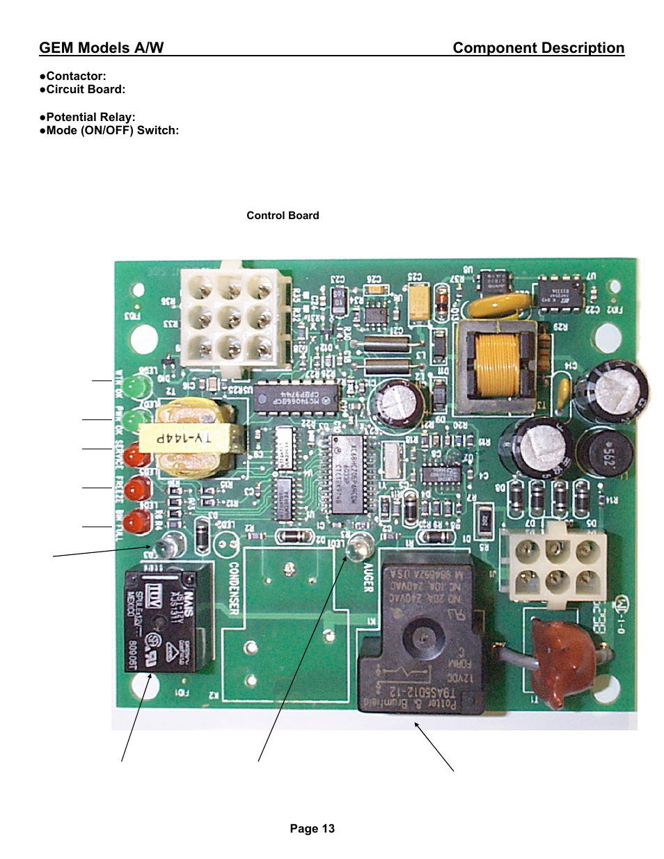 Gem models a/w component description | Ice-O-Matic Pearl Ice GEM 0650 User Manual | Page 19 / 45