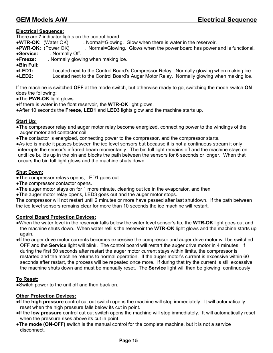 Gem models a/w electrical sequence | Ice-O-Matic Pearl Ice GEM 0650 User Manual | Page 21 / 45