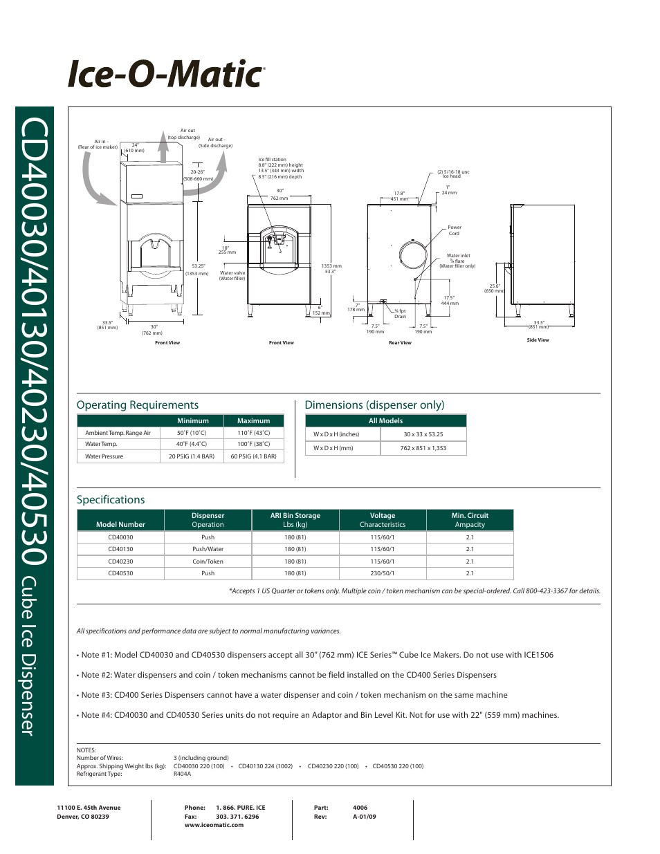 Cu be ic e d isp en se r | Ice-O-Matic CD40130 User Manual | Page 2 / 2