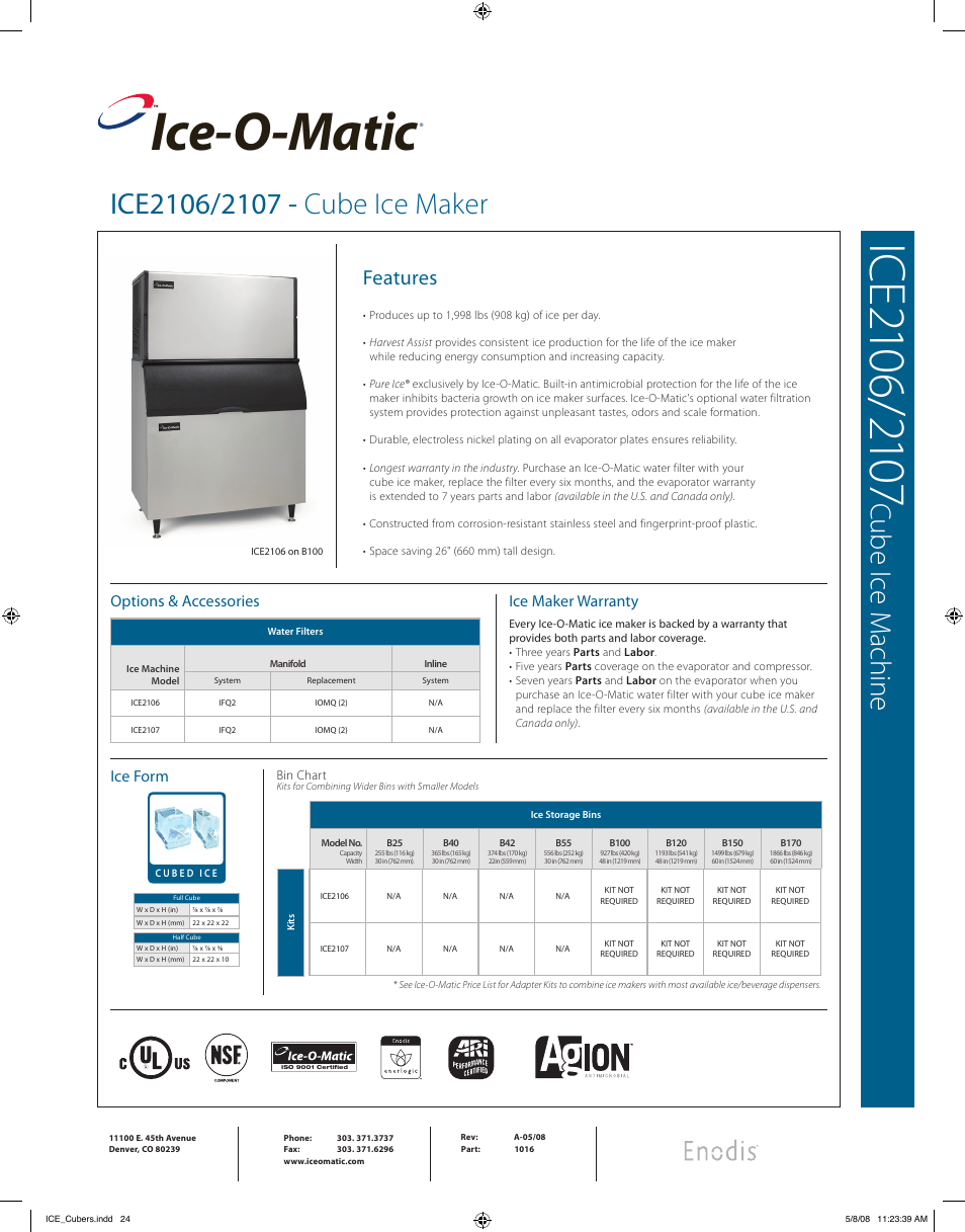Ice-O-Matic ICE2106/2107 User Manual | 2 pages