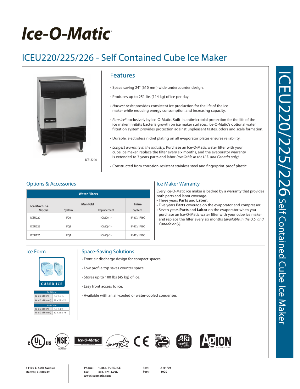 Ice-O-Matic ICEU226 User Manual | 2 pages