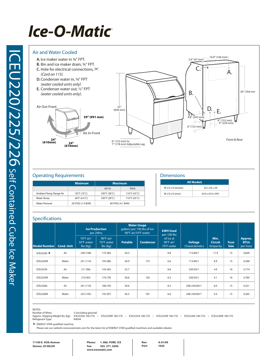 Self c on ta in ed c ub e i ce m ak er, B. a. c, D. e | Ice-O-Matic ICEU226 User Manual | Page 2 / 2