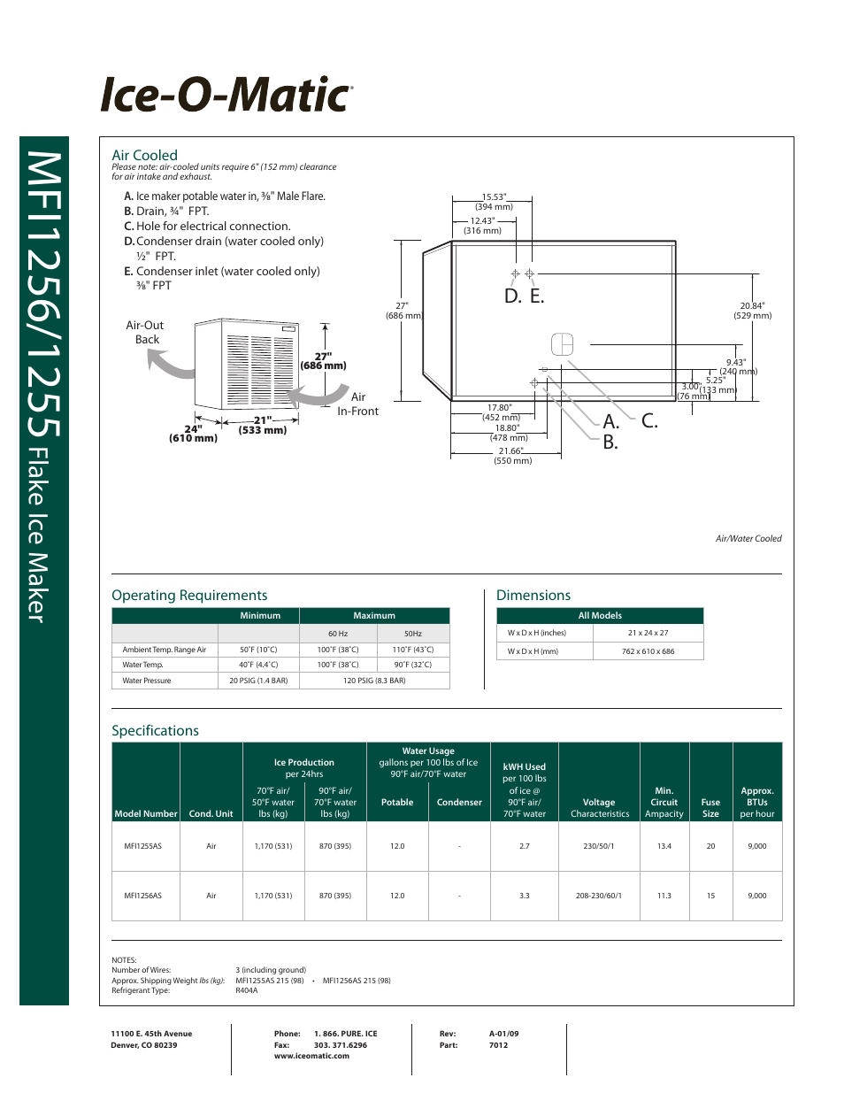 Fla ke ic e m ak er, A. c. b. d. e | Ice-O-Matic MFI1256 User Manual | Page 2 / 2