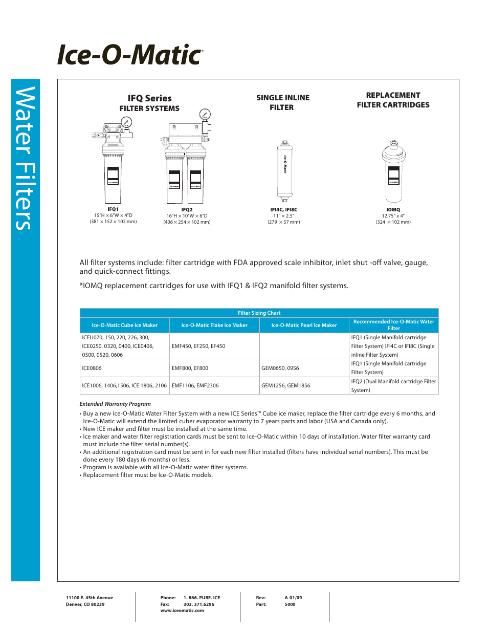 Wate r f ilte rs w ate r f ilte rs | Ice-O-Matic IFI4C User Manual | Page 2 / 2