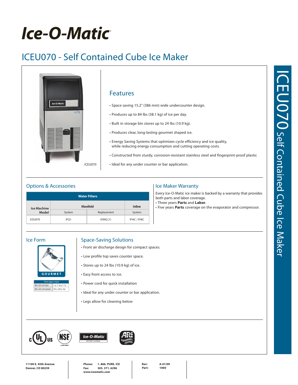 Ice-O-Matic ICEU070 User Manual | 2 pages