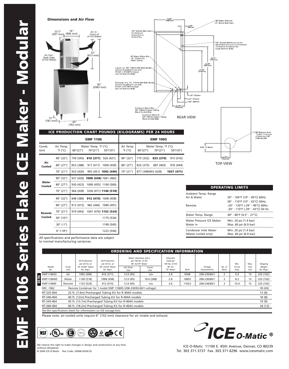 Emf 1106 series flake ice maker - modular | Ice-O-Matic EMF 1106 Series User Manual | Page 2 / 2