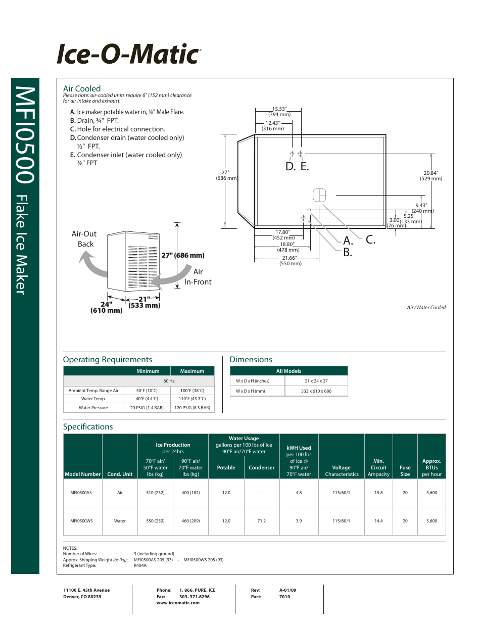 Mfi0 50 0, Fla ke ic e m ak er, A. c. b. d. e | Ice-O-Matic MFI0500 User Manual | Page 2 / 2
