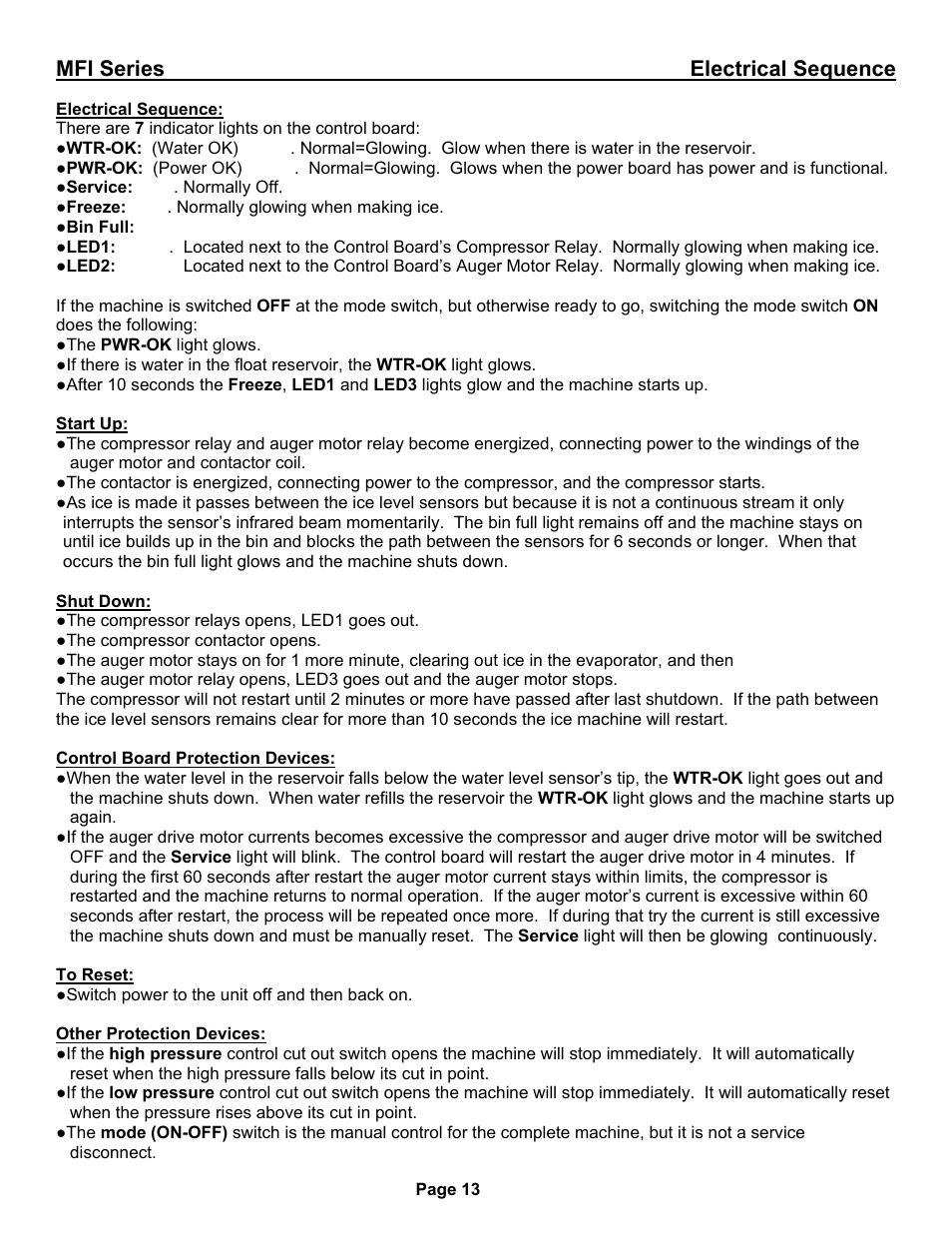 Mfi series electrical sequence | Ice-O-Matic MFI User Manual | Page 19 / 42