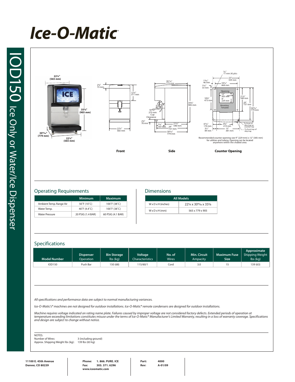 Io d 15 0 | Ice-O-Matic IOD150 User Manual | Page 2 / 2