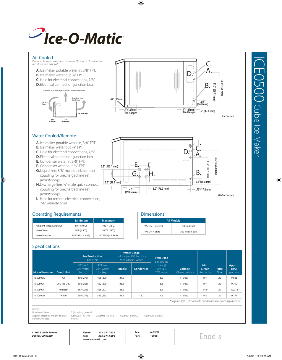 Ice-o-matic, Ic e0 50 0, Cube i ce m ak er | B. c. d. a, E. d. f. b. c. a, G. h | Ice-O-Matic ICE0500 User Manual | Page 2 / 2