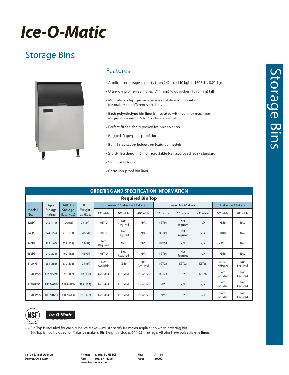 Ice-O-Matic Storage Bin User Manual | 2 pages
