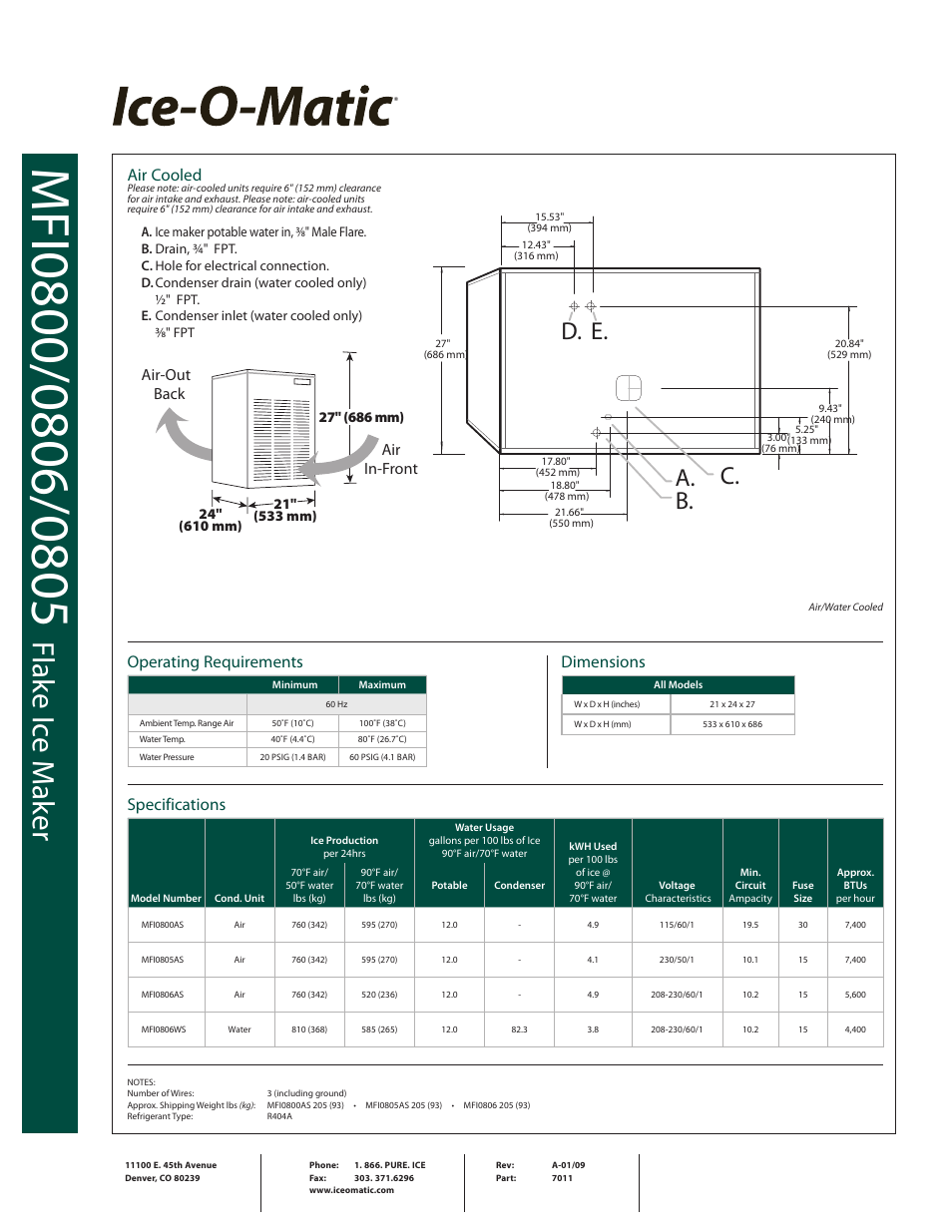 Fla ke ic e m ak er, A. c. b. d. e | Ice-O-Matic MFI0805 User Manual | Page 2 / 2