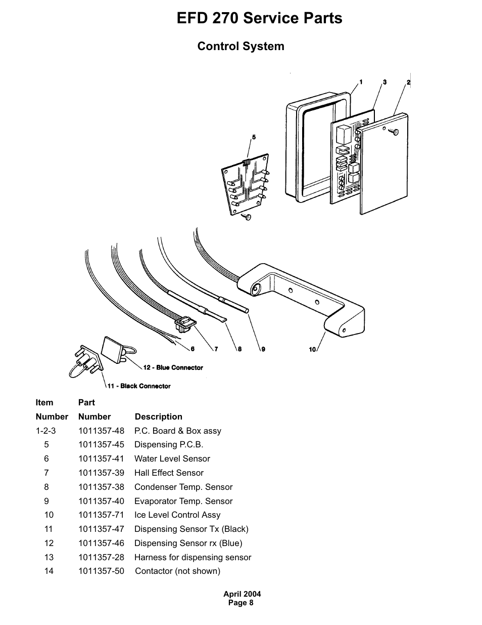 Efd 270 service parts, Control system | Ice-O-Matic EFD270 User Manual | Page 10 / 11