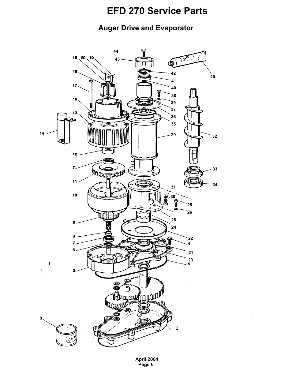 Efd 270 service parts, Auger drive and evaporator | Ice-O-Matic EFD270 User Manual | Page 8 / 11
