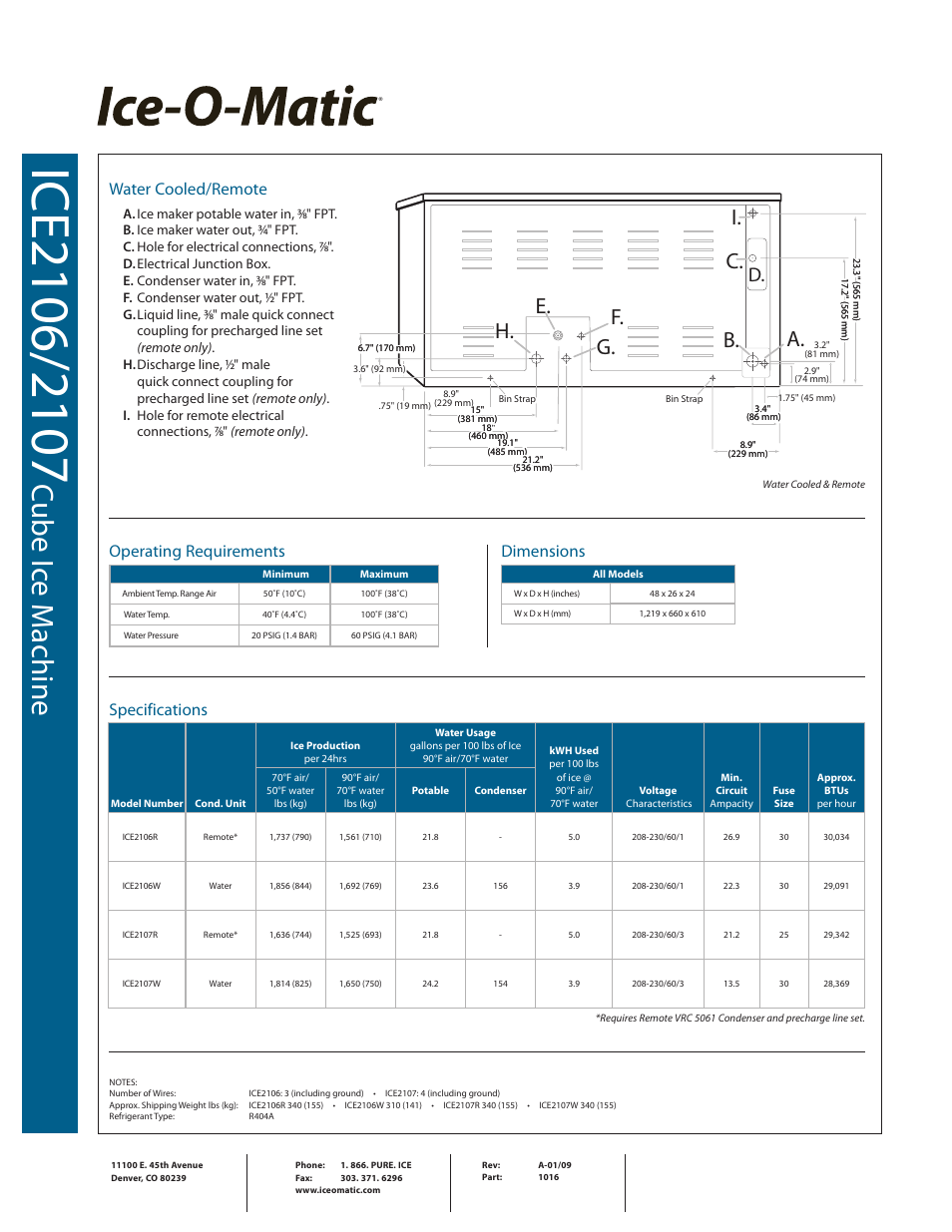 Cu be ic e m ac hin e, C. f. e. g. i. h. a. b | Ice-O-Matic KE2106 User Manual | Page 2 / 2