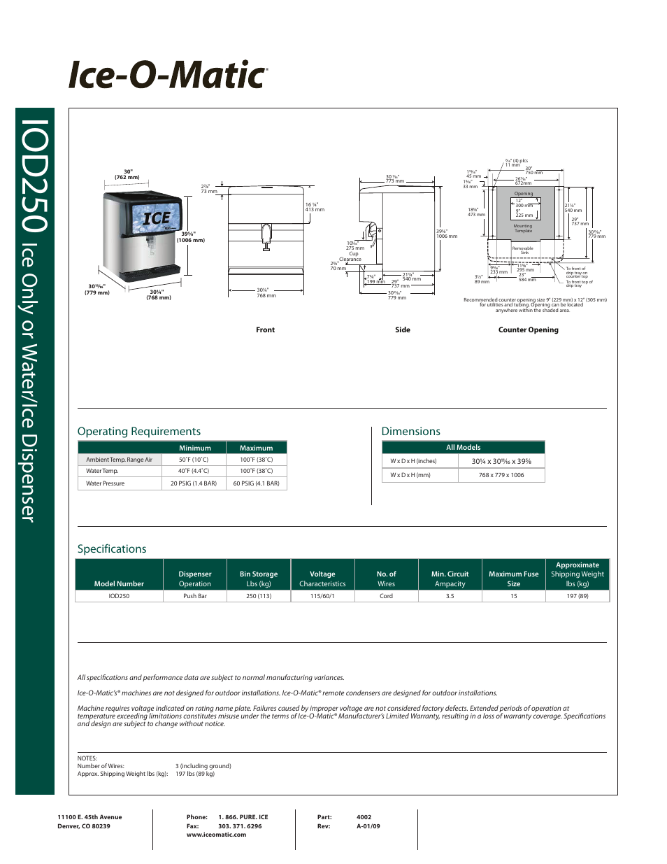 Io d 25 0 | Ice-O-Matic IOD 250 User Manual | Page 2 / 2