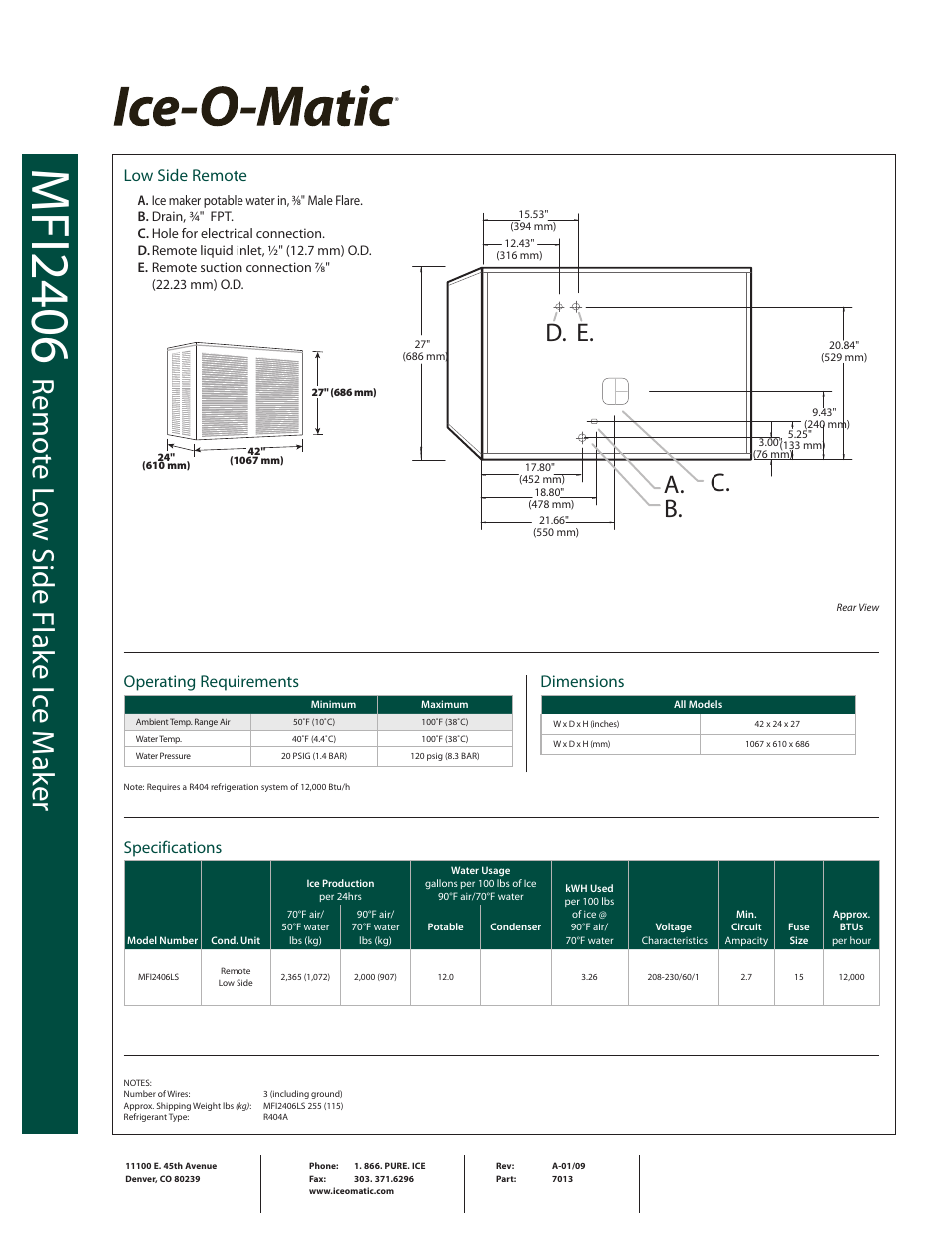 Mfi2 40 6, Rem ot e l ow s id e f la ke ic e m ak er, A. c. b. d. e | Ice-O-Matic MFI2406 User Manual | Page 2 / 2