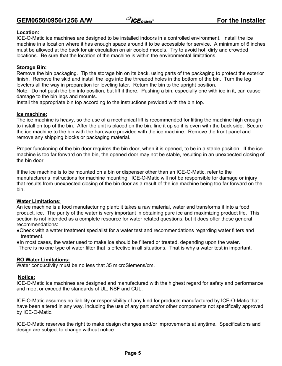 Ice-O-Matic GEM0650A/W User Manual | Page 11 / 43