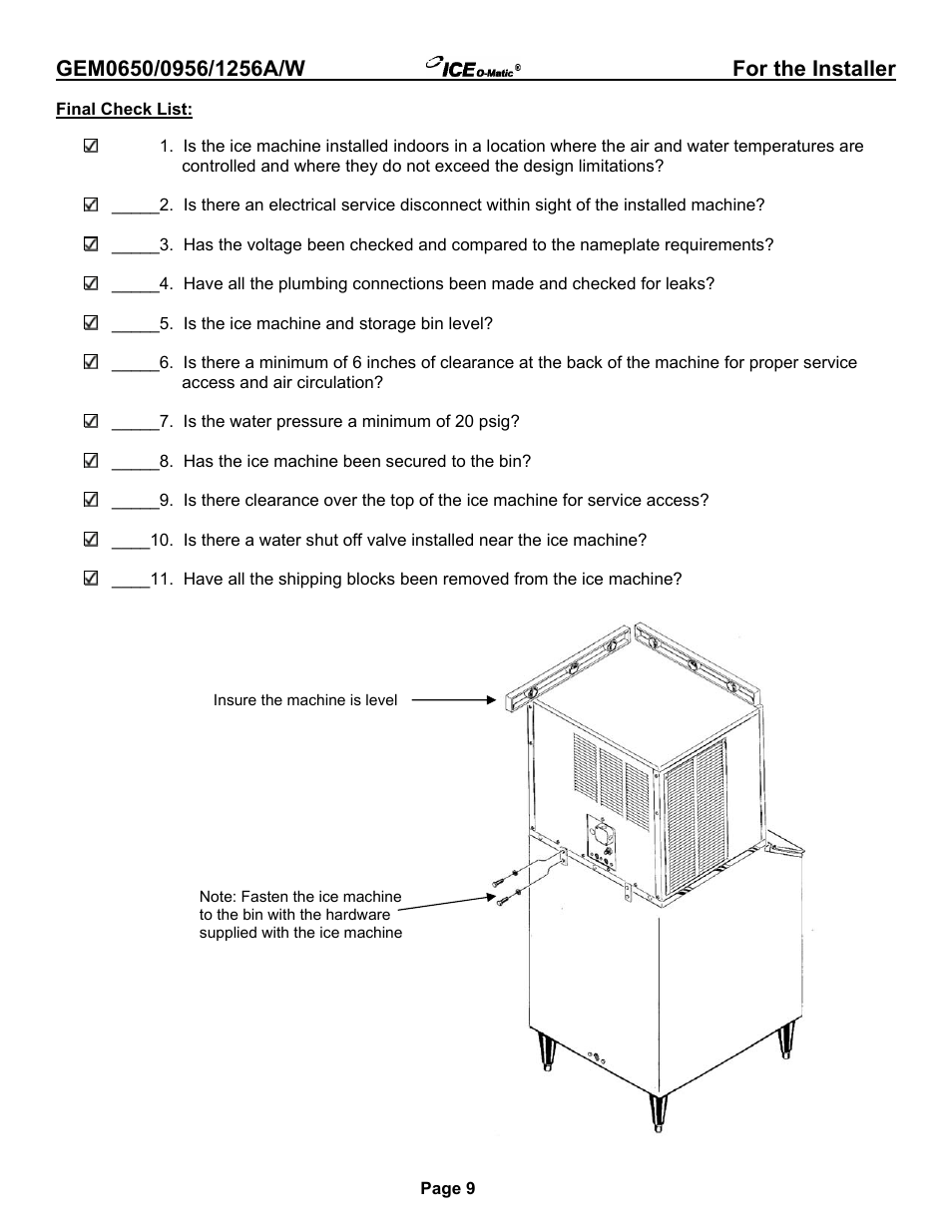 Ice-O-Matic GEM0650A/W User Manual | Page 15 / 43