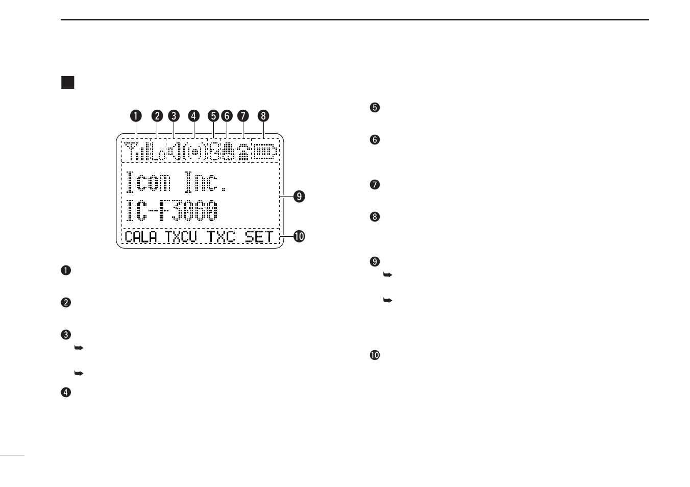 Function display, Set cala txcu txc | Icom IC-F4063T/S User Manual | Page 10 / 36