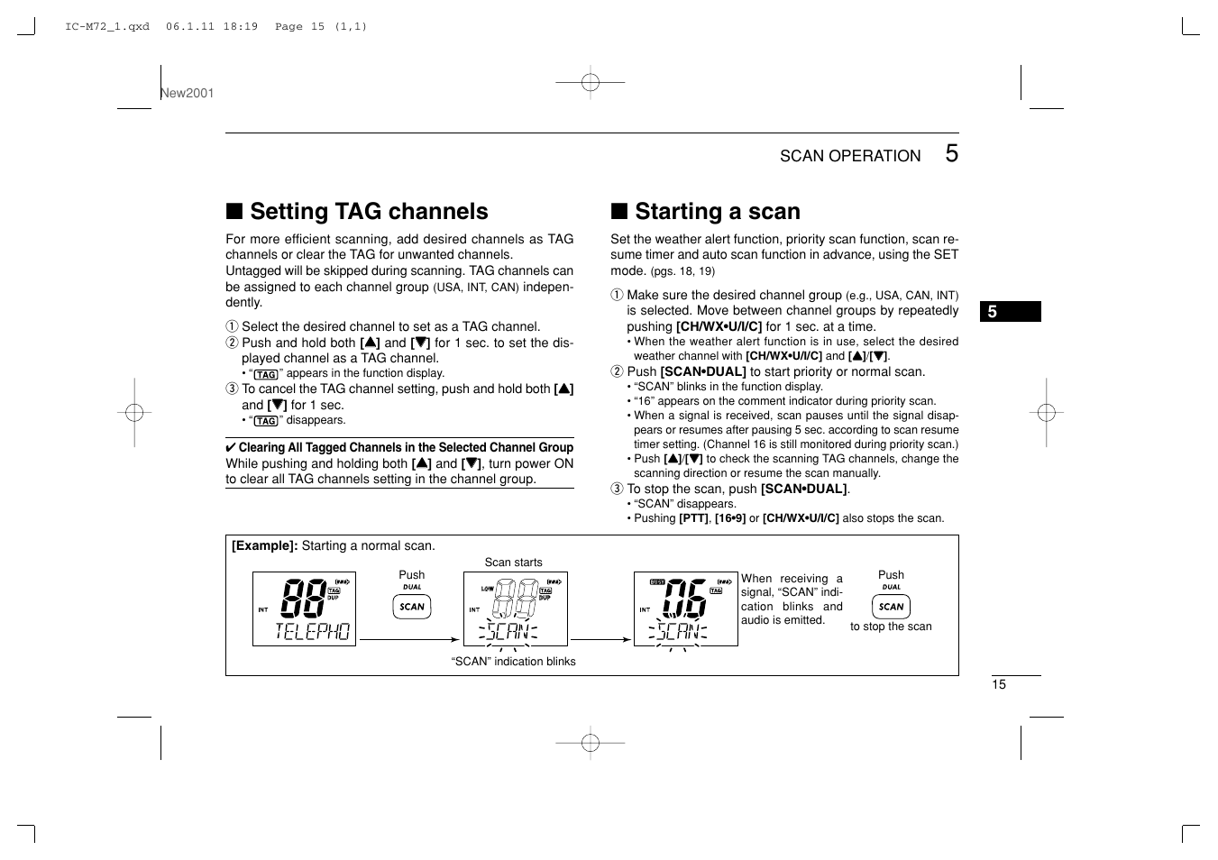 Setting tag channels, Starting a scan | Icom IC-M72 User Manual | Page 21 / 40