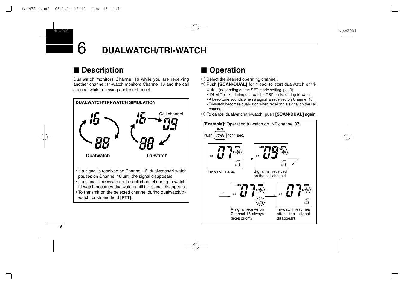 Dualwatch/tri-watch, Description, Operation | Icom IC-M72 User Manual | Page 22 / 40