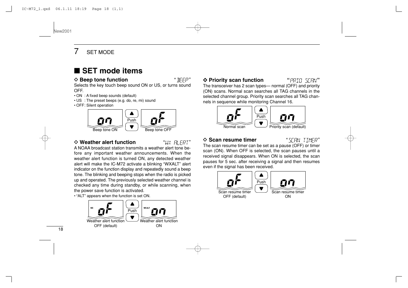 Set mode items | Icom IC-M72 User Manual | Page 24 / 40