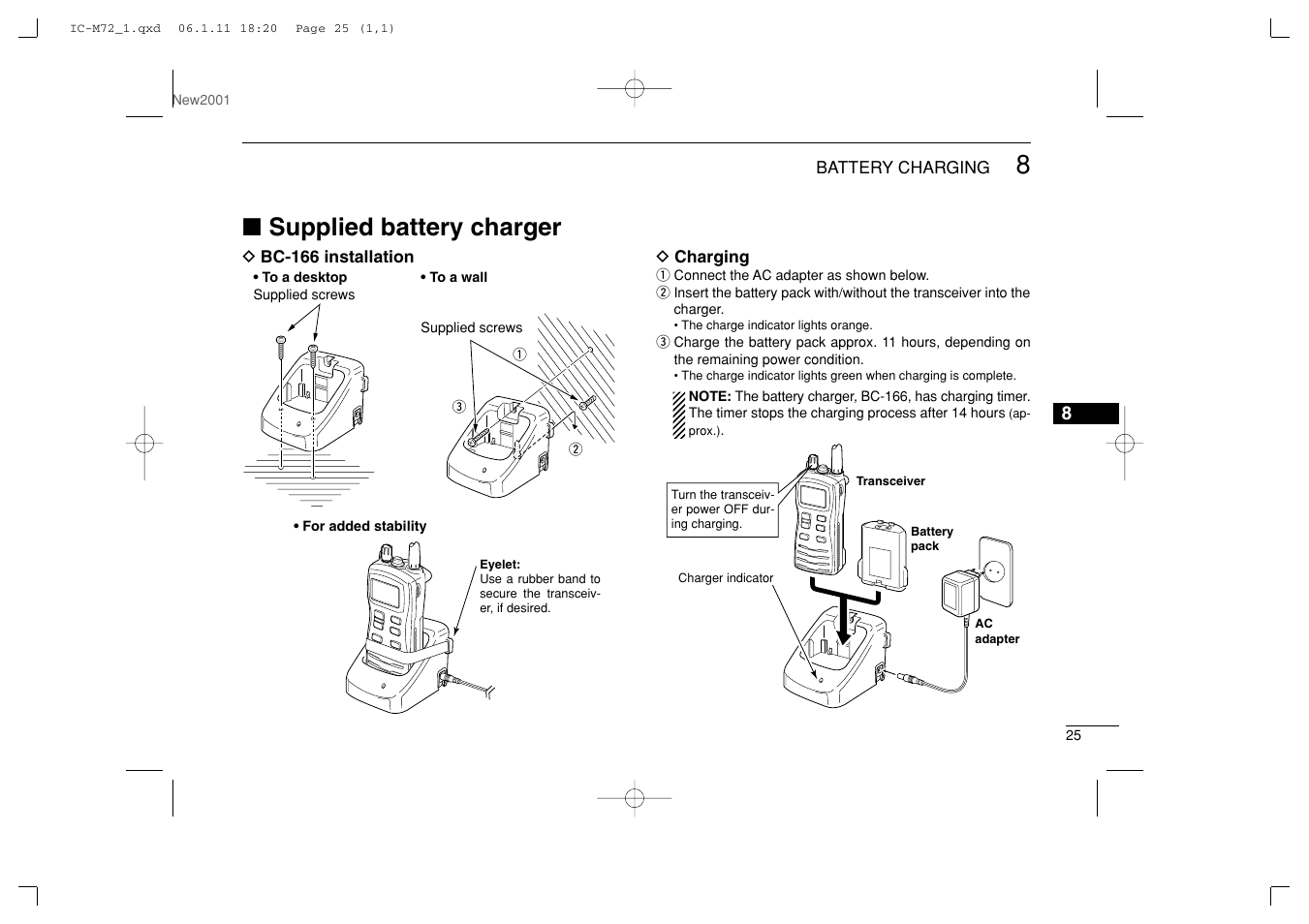 Supplied battery charger | Icom IC-M72 User Manual | Page 31 / 40