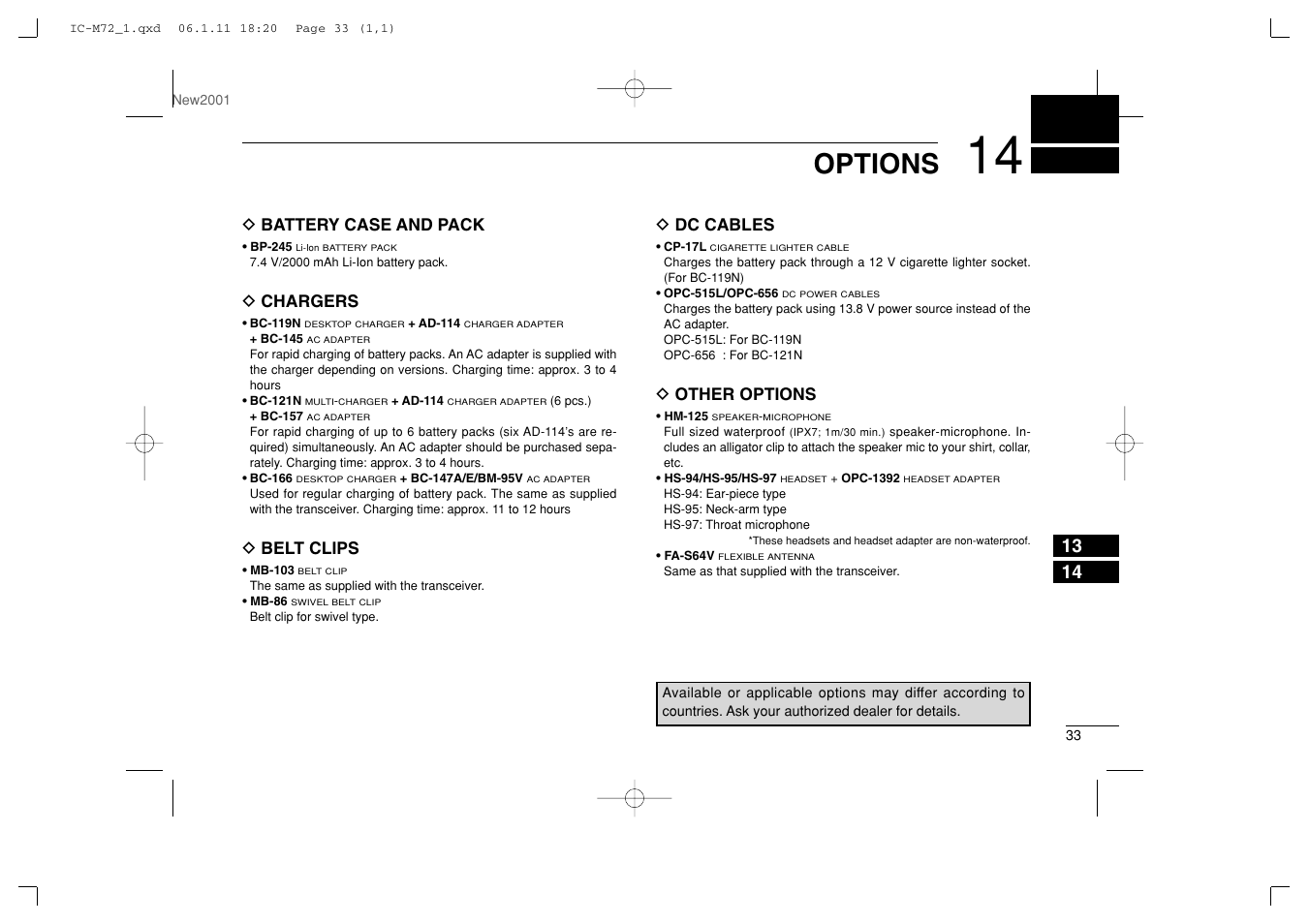 Options | Icom IC-M72 User Manual | Page 39 / 40